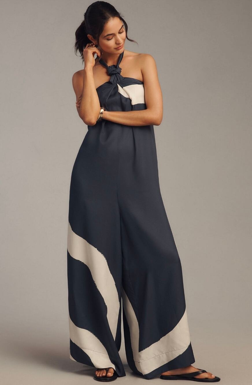 NWT Anthropologie Waistless Tie-Neck Jumpsuit. Size L. Retails $188